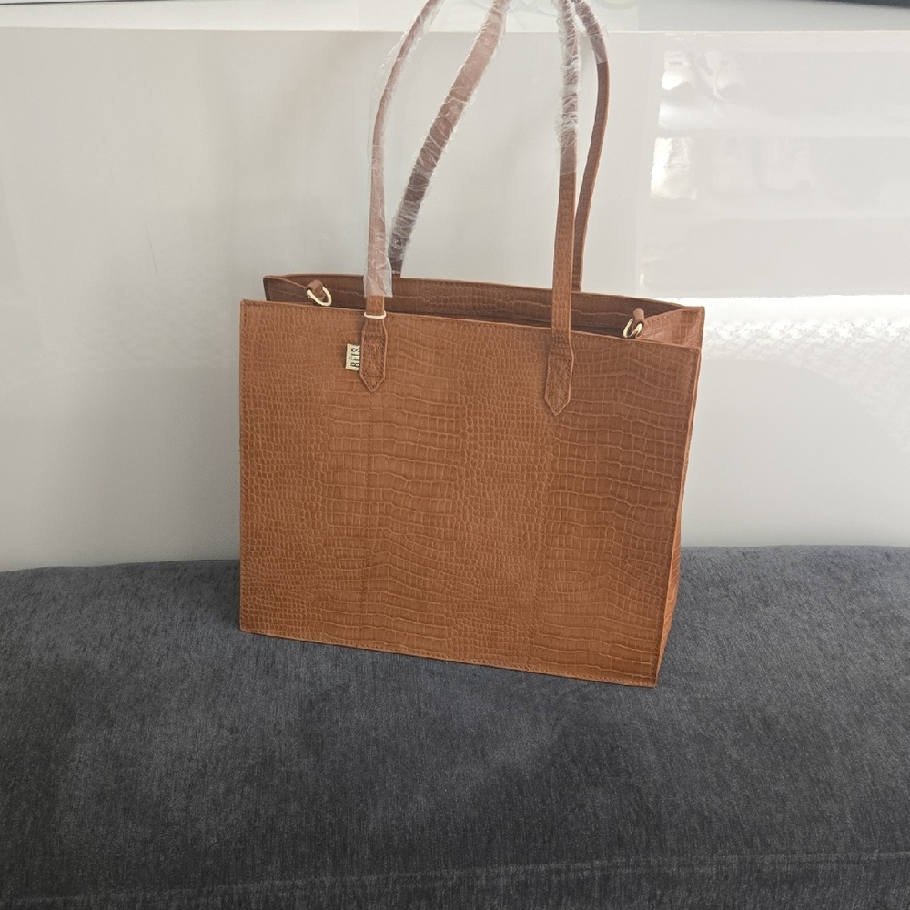 BEIS Tan Crocodile-Patterned Tote Bag